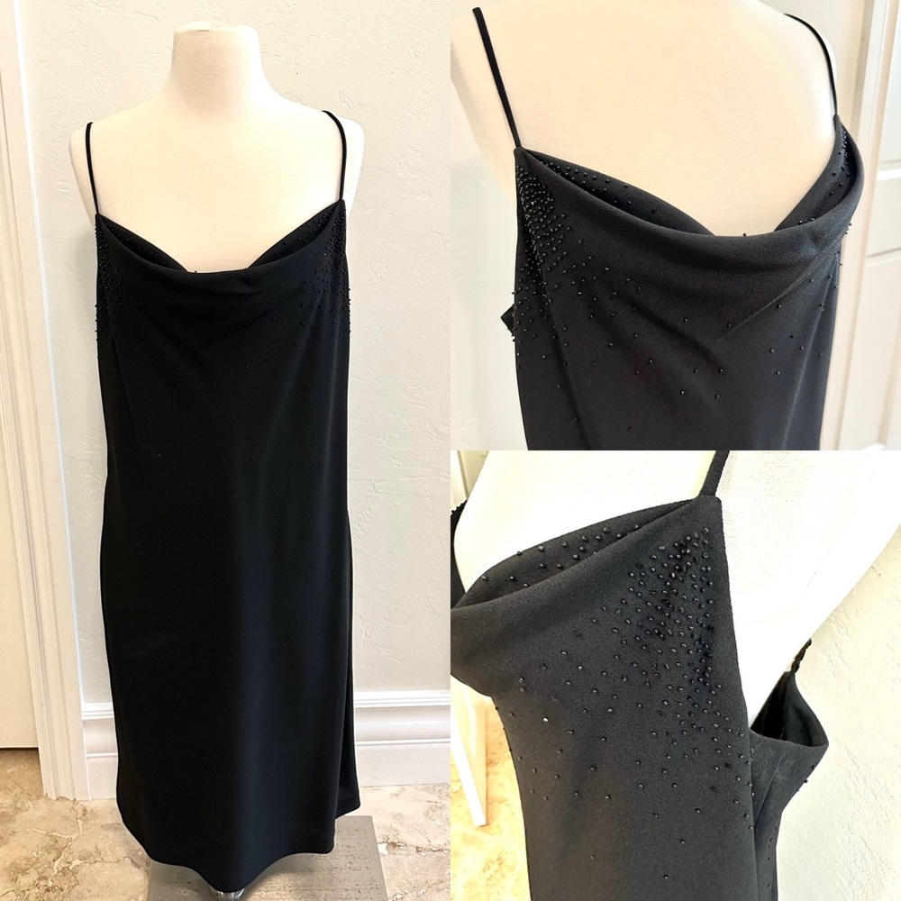 Black crepe and bead spaghetti strap dress
